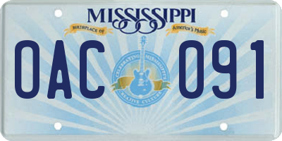 MS license plate OAC091
