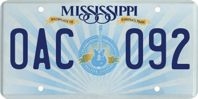 MS license plate OAC092