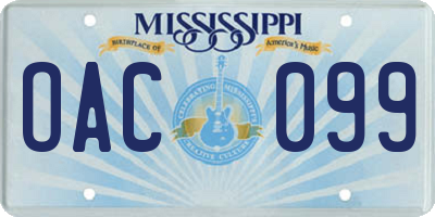 MS license plate OAC099