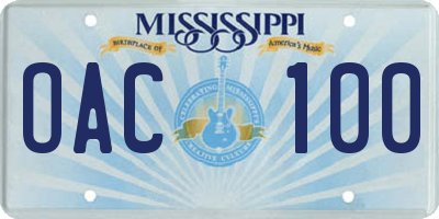 MS license plate OAC100