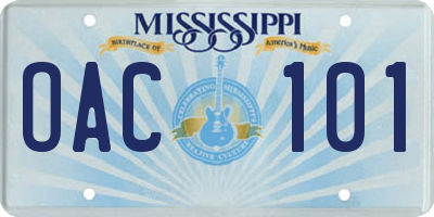 MS license plate OAC101