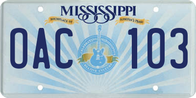 MS license plate OAC103