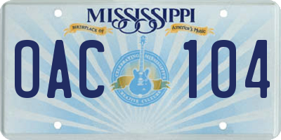 MS license plate OAC104
