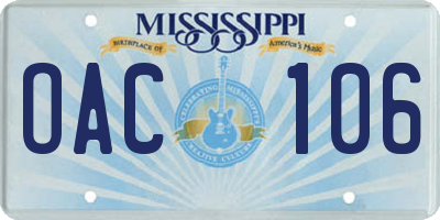 MS license plate OAC106