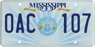 MS license plate OAC107