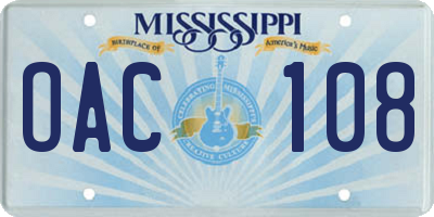 MS license plate OAC108