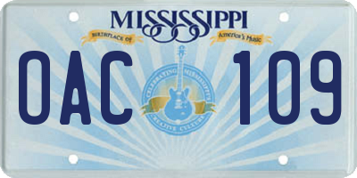 MS license plate OAC109