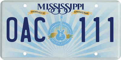 MS license plate OAC111