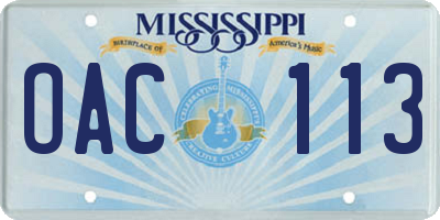 MS license plate OAC113