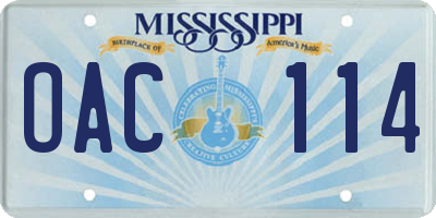MS license plate OAC114