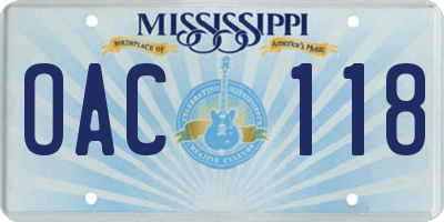 MS license plate OAC118