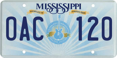 MS license plate OAC120