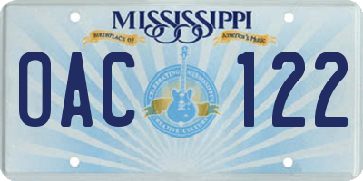 MS license plate OAC122
