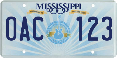 MS license plate OAC123