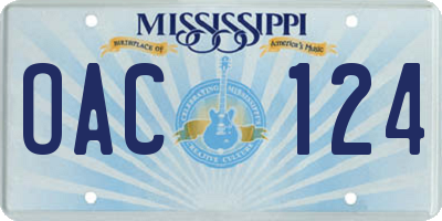 MS license plate OAC124