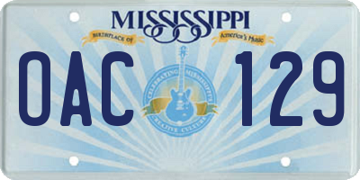 MS license plate OAC129