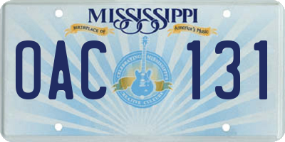 MS license plate OAC131