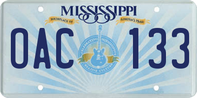 MS license plate OAC133