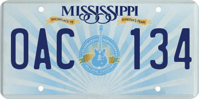 MS license plate OAC134