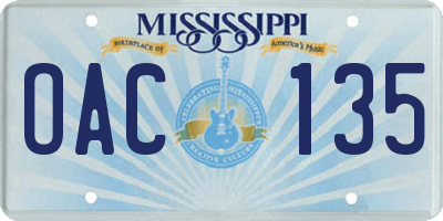 MS license plate OAC135