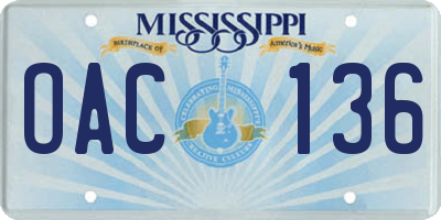 MS license plate OAC136