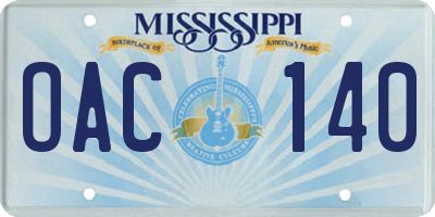 MS license plate OAC140