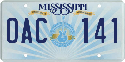 MS license plate OAC141