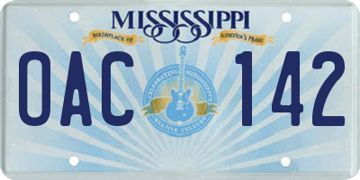 MS license plate OAC142