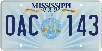 MS license plate OAC143