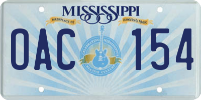 MS license plate OAC154