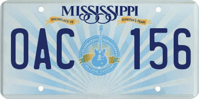 MS license plate OAC156