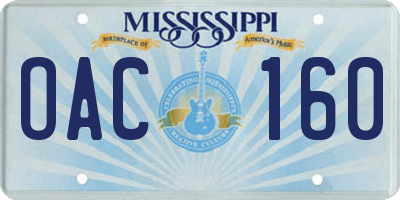 MS license plate OAC160
