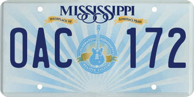 MS license plate OAC172