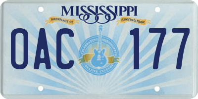 MS license plate OAC177