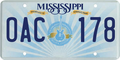 MS license plate OAC178