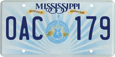 MS license plate OAC179