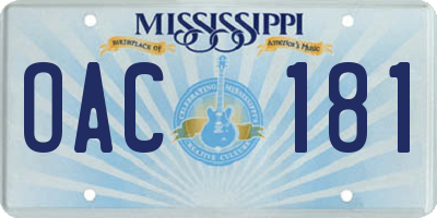MS license plate OAC181