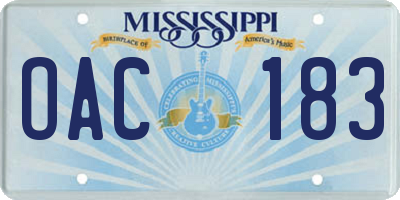 MS license plate OAC183