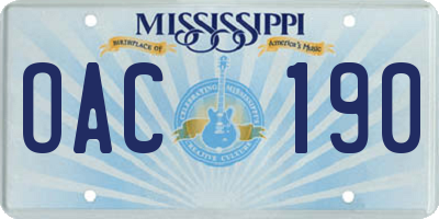MS license plate OAC190