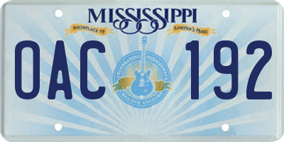 MS license plate OAC192