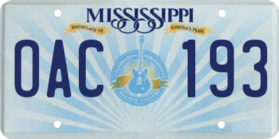 MS license plate OAC193