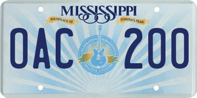 MS license plate OAC200