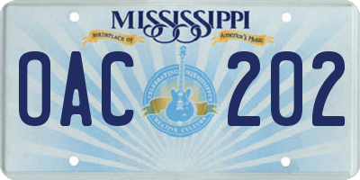 MS license plate OAC202