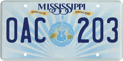 MS license plate OAC203