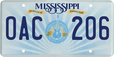 MS license plate OAC206
