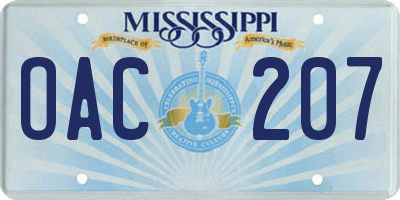 MS license plate OAC207