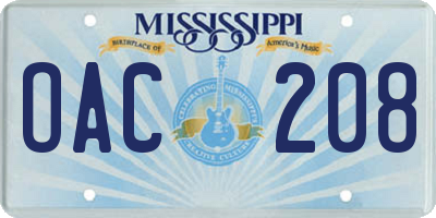 MS license plate OAC208