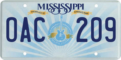 MS license plate OAC209