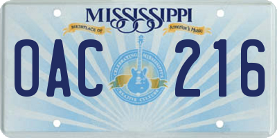 MS license plate OAC216