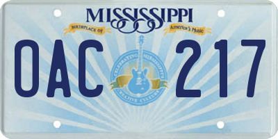 MS license plate OAC217